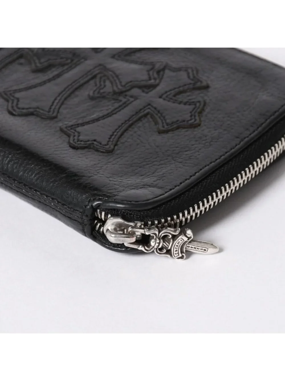 Chrome Hearts Bifold Wallet Bank Rover Leather Black 925 Sterling Silver